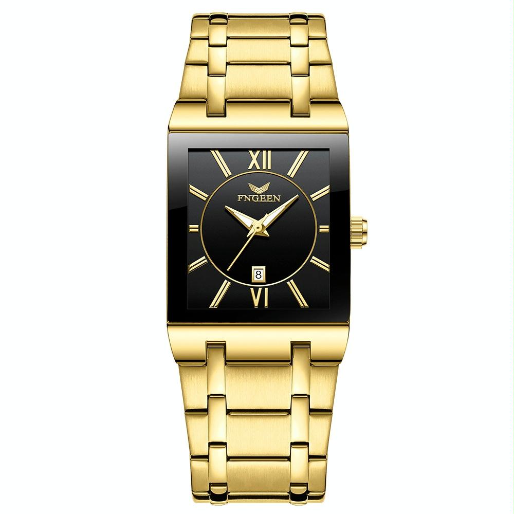 Waterproof Square Men Watch with Calendar - 50m - Black Belt Black Shell Black Surface
