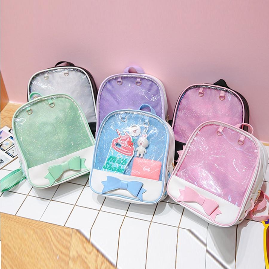 Mini Clear Kids Backpack with Bow - Perfect for School - Black Pink 10