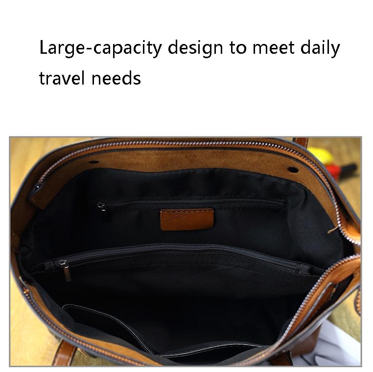 Stylish All-match Leather Handbag - Wax Finish - Black 4