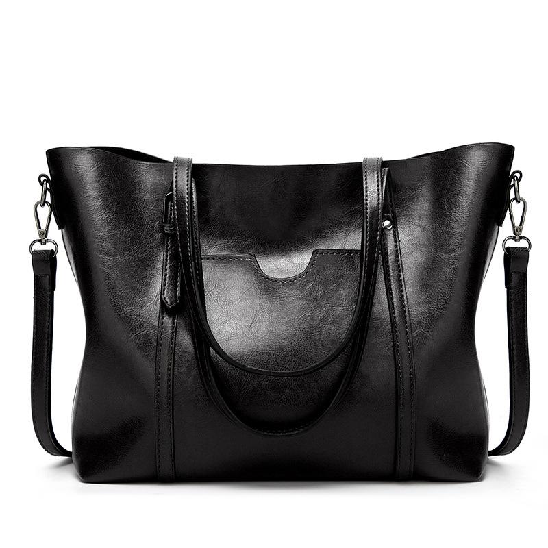 Stylish All-match Leather Handbag - Wax Finish - Black 13