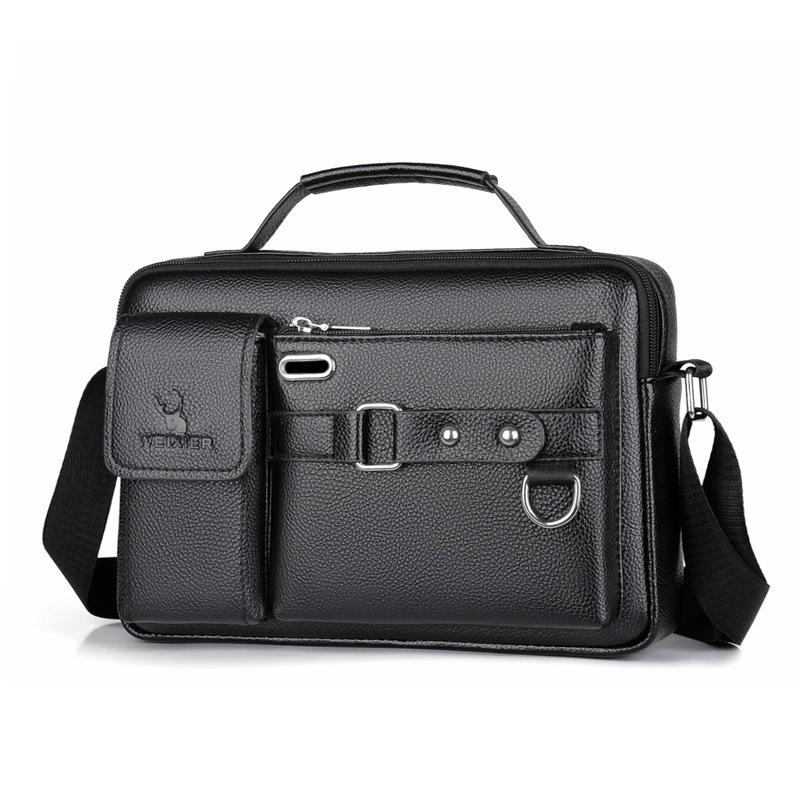 Portable Leather Shoulder Bag - Handbag - Plain Texture Dark Brown