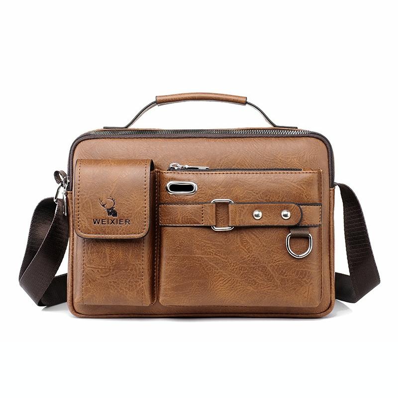 Portable Leather Shoulder Bag - Handbag - Plain Texture Dark Brown 9