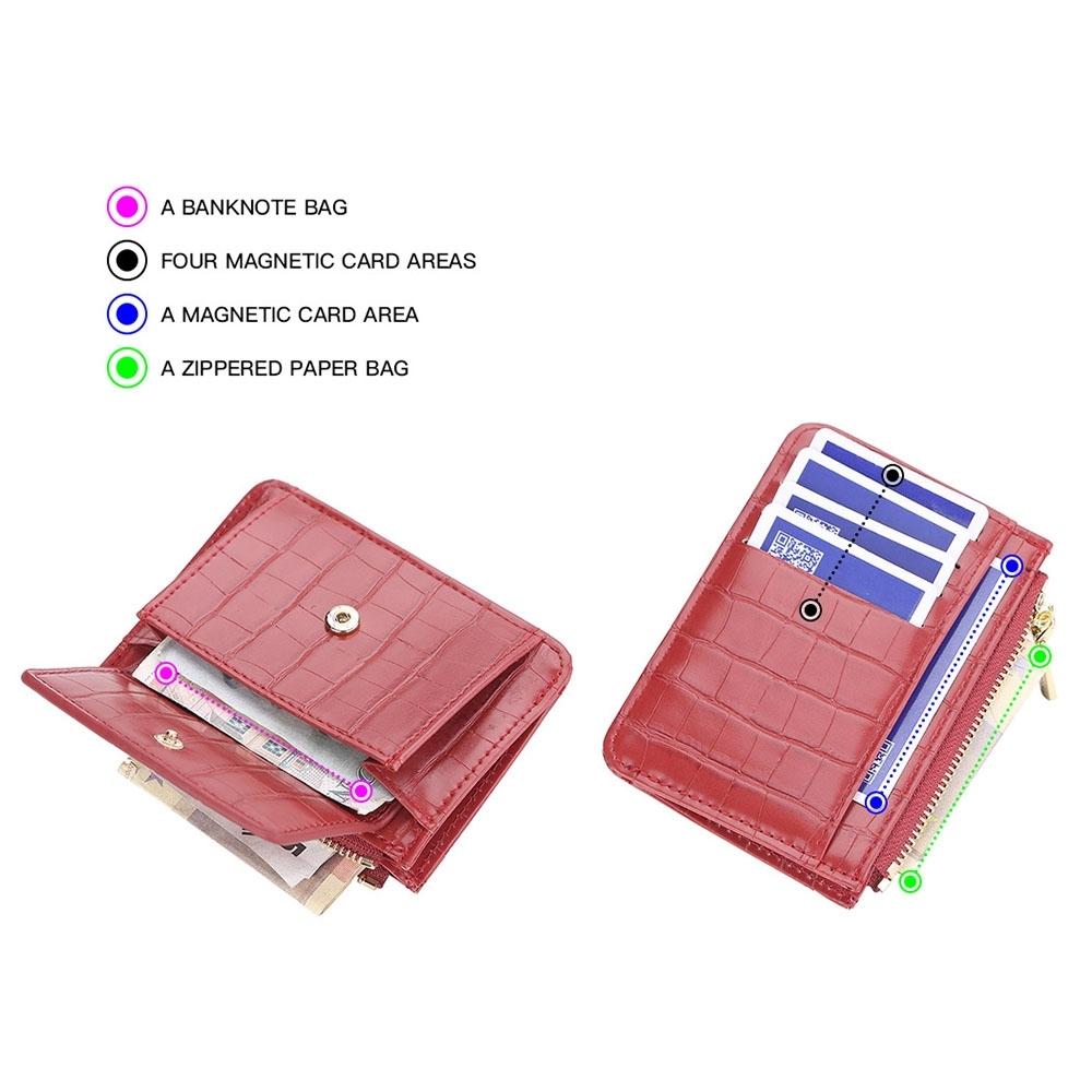 Multifunctional Crocodile Card Holder With Zipper Small Coin Purse - Pink 5