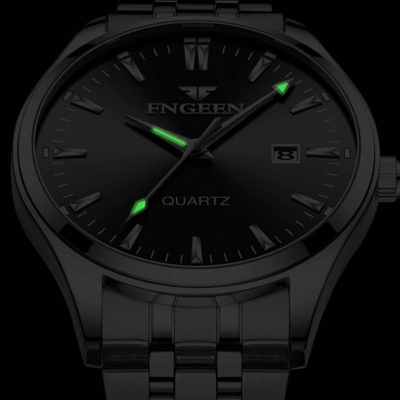 Simple Luminous Quartz Watch for Men with Calendar - Black Steel Black Surface 6