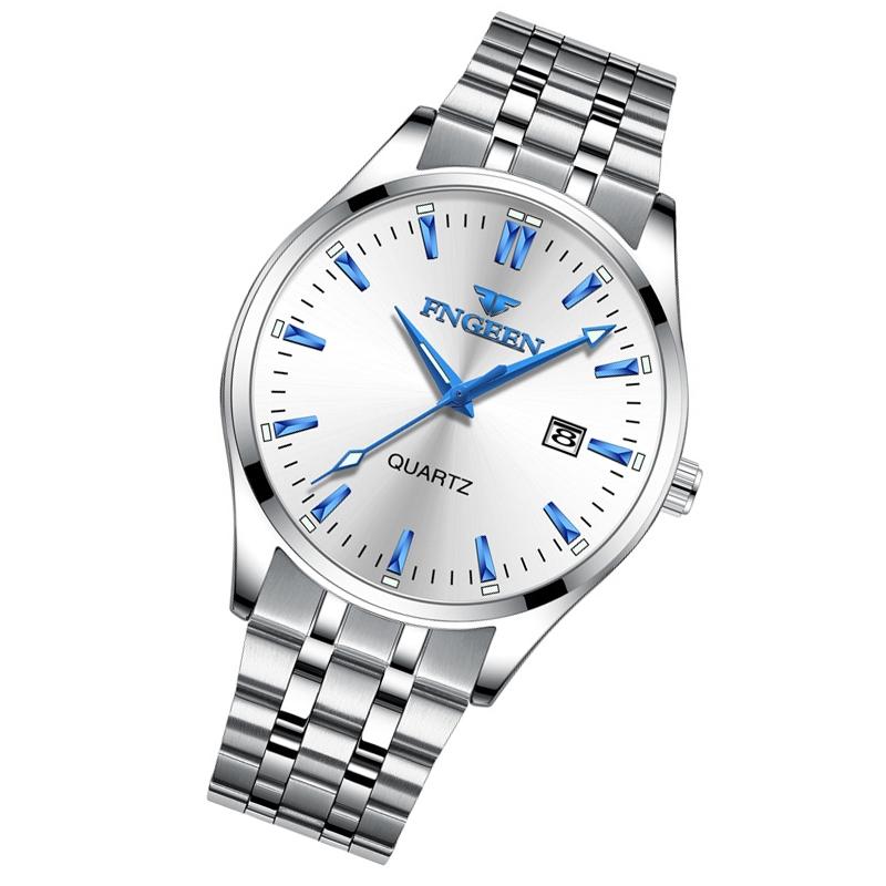 Simple Luminous Quartz Watch for Men with Calendar - Black Steel Black Surface 12