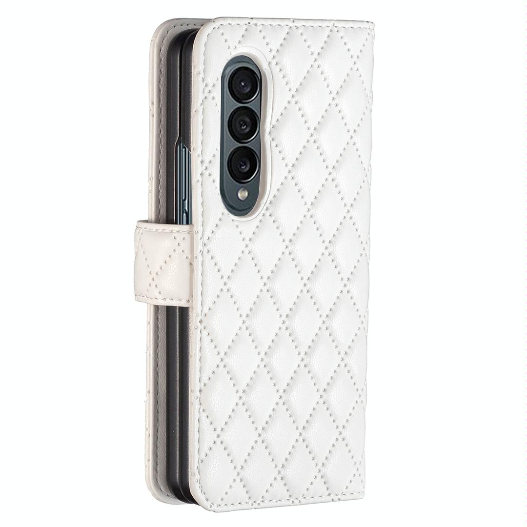 For Samsung Galaxy Z Fold4 5G Diamond Lattice Flip Wallet Case - White 4