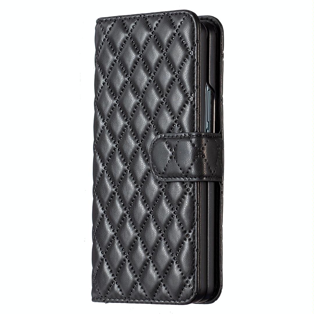 For Samsung Galaxy Z Fold4 5G Diamond Lattice Flip Wallet Case - White 9