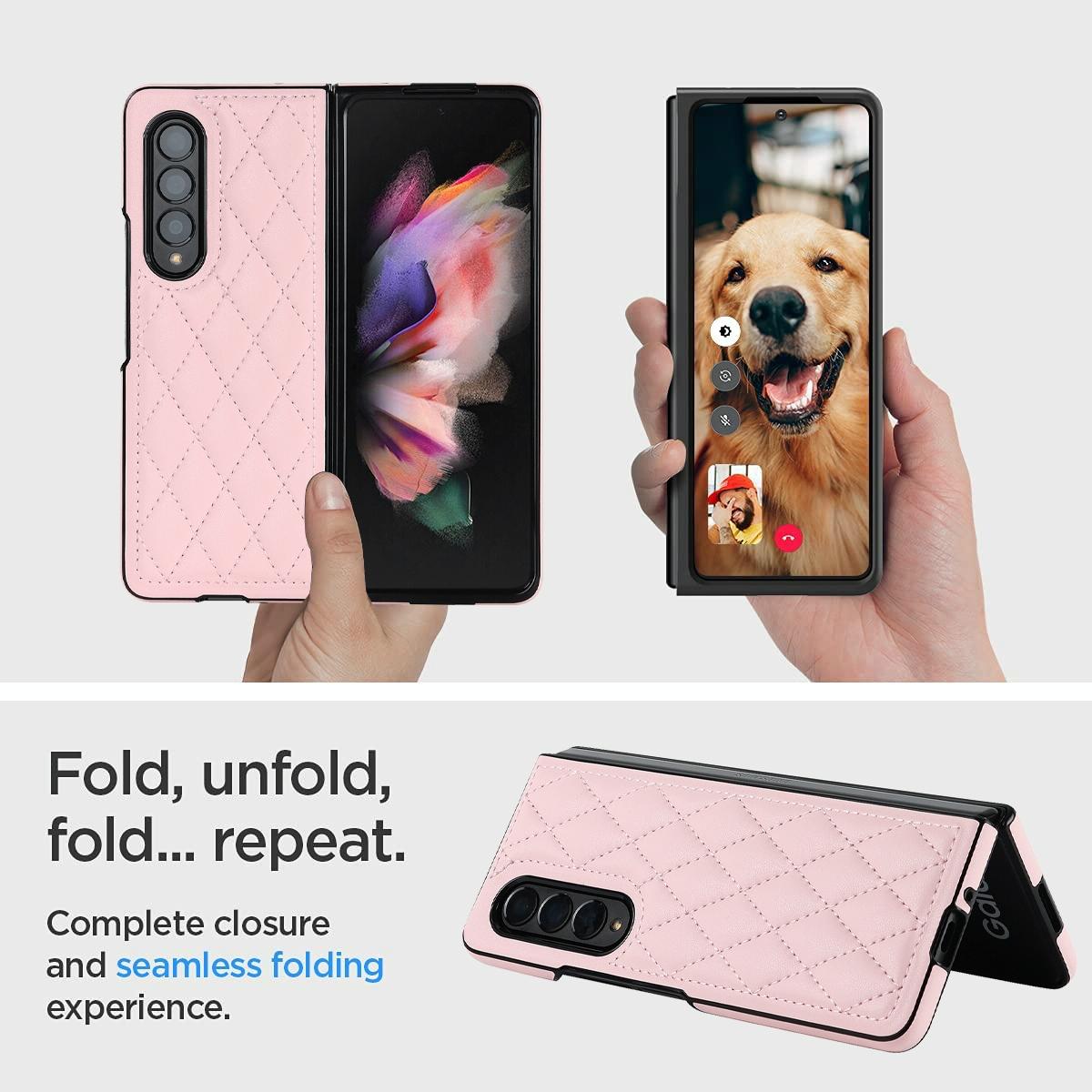 For Samsung Galaxy Z Fold4 5G Foldable Microfiber Phone Case - Rhombic Design - Pink 4