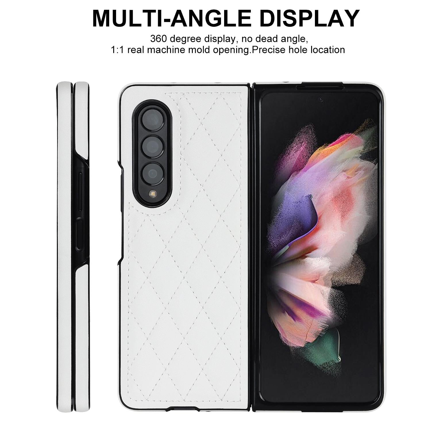 For Samsung Galaxy Z Fold4 5G Foldable Microfiber Phone Case - Rhombic Design - Pink 8