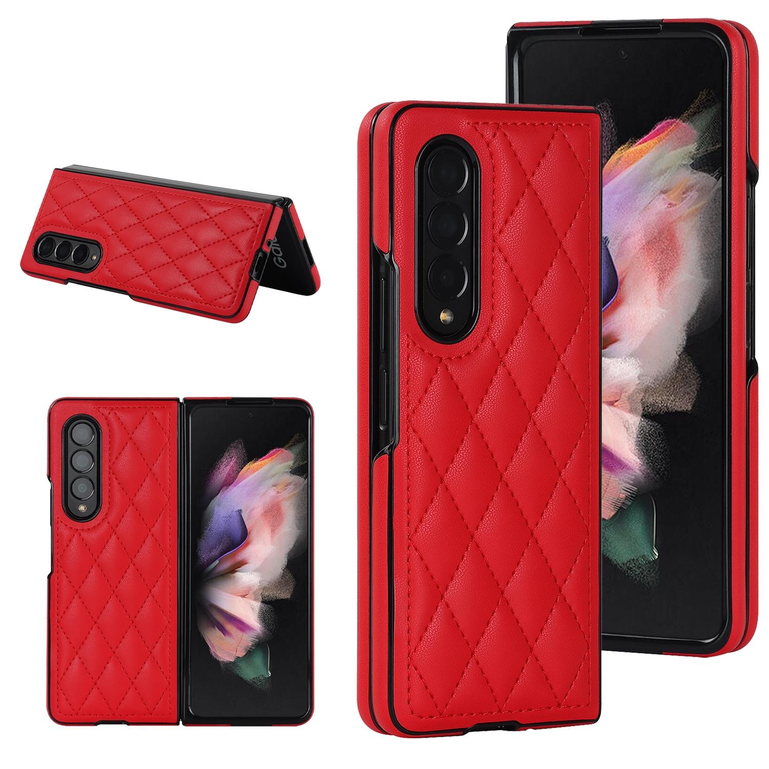 For Samsung Galaxy Z Fold4 5G Foldable Microfiber Phone Case - Rhombic Design - Pink 14