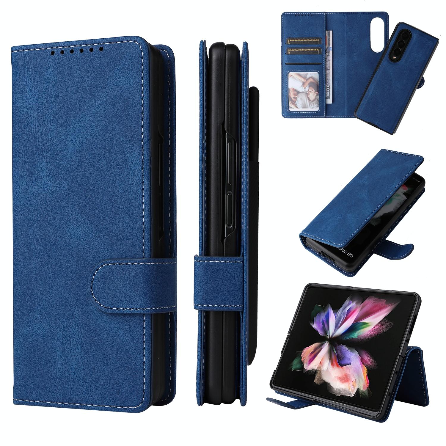 For Samsung Galaxy Z Fold4 5G Foldable Leather Case - Detachable - Blue