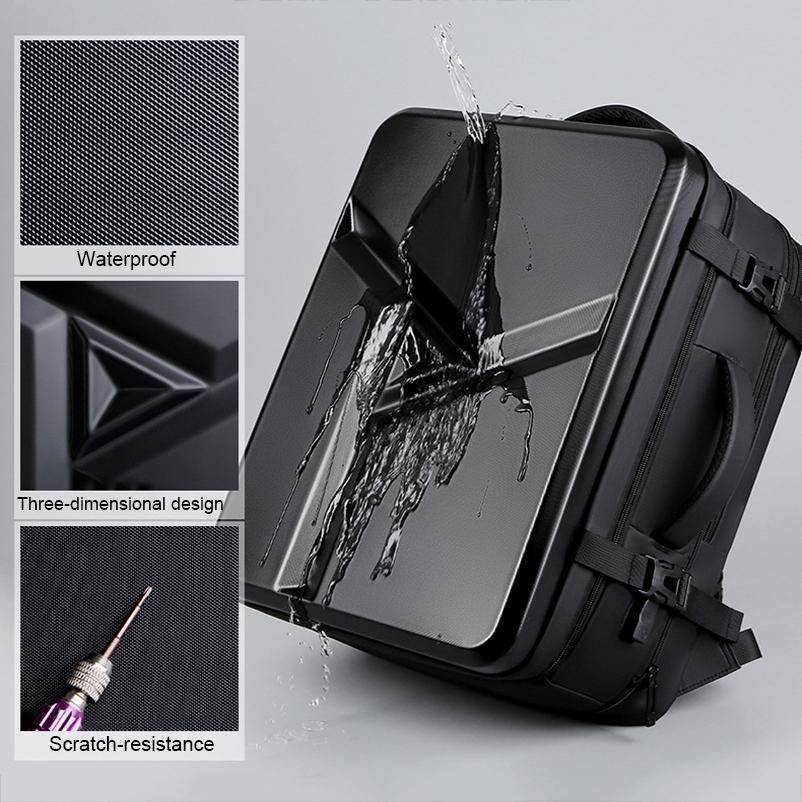 Waterproof Expandable Hard Shell Backpack with Usb Charging - Large Capacity Black - 162 Deep Gray 5