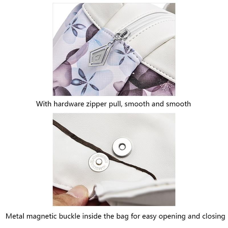 Soft Leather Women Handbag - White Handle Purple Flower 7