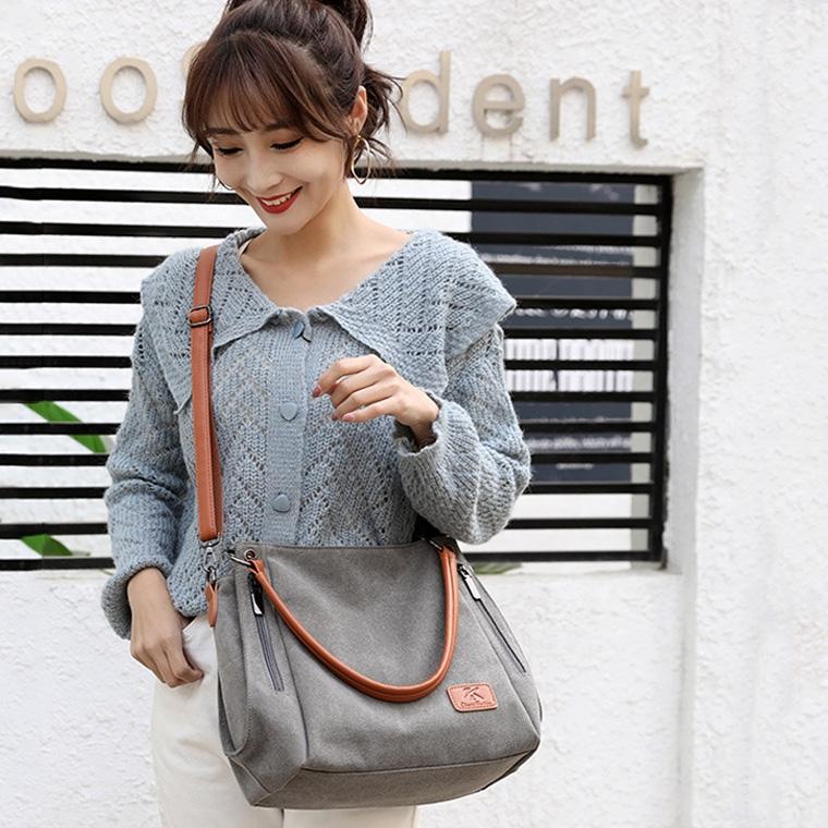 Canvas Shoulder Bag - Spacious and Stylish - Purple Coffee 7