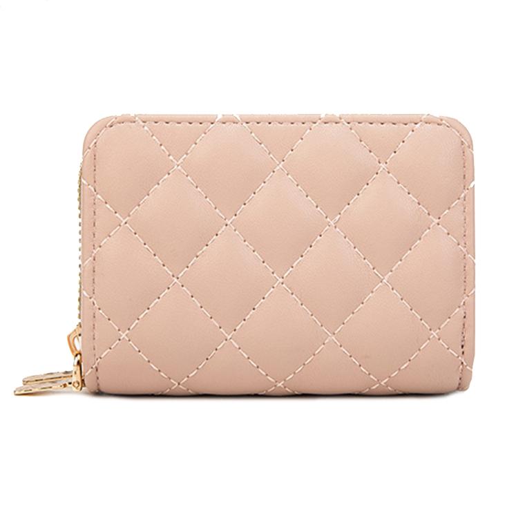 Double Layer Zipper Wallet Multi Card Slot Large Capacity Rhombus Design - Pink 14