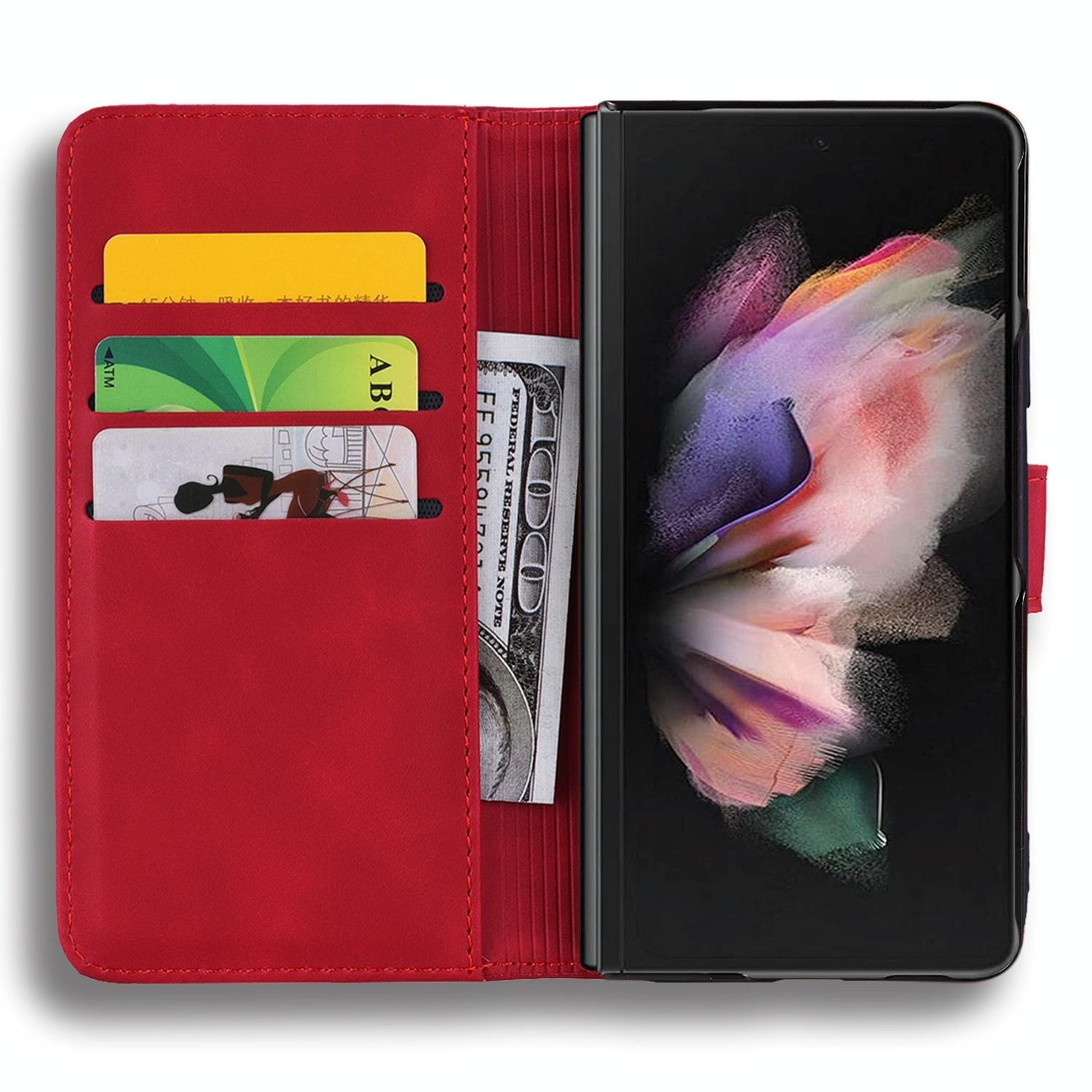 For Samsung Galaxy Z Fold4 5G Dual Fold Mandala Leather Case - Embossed Design - Red 10