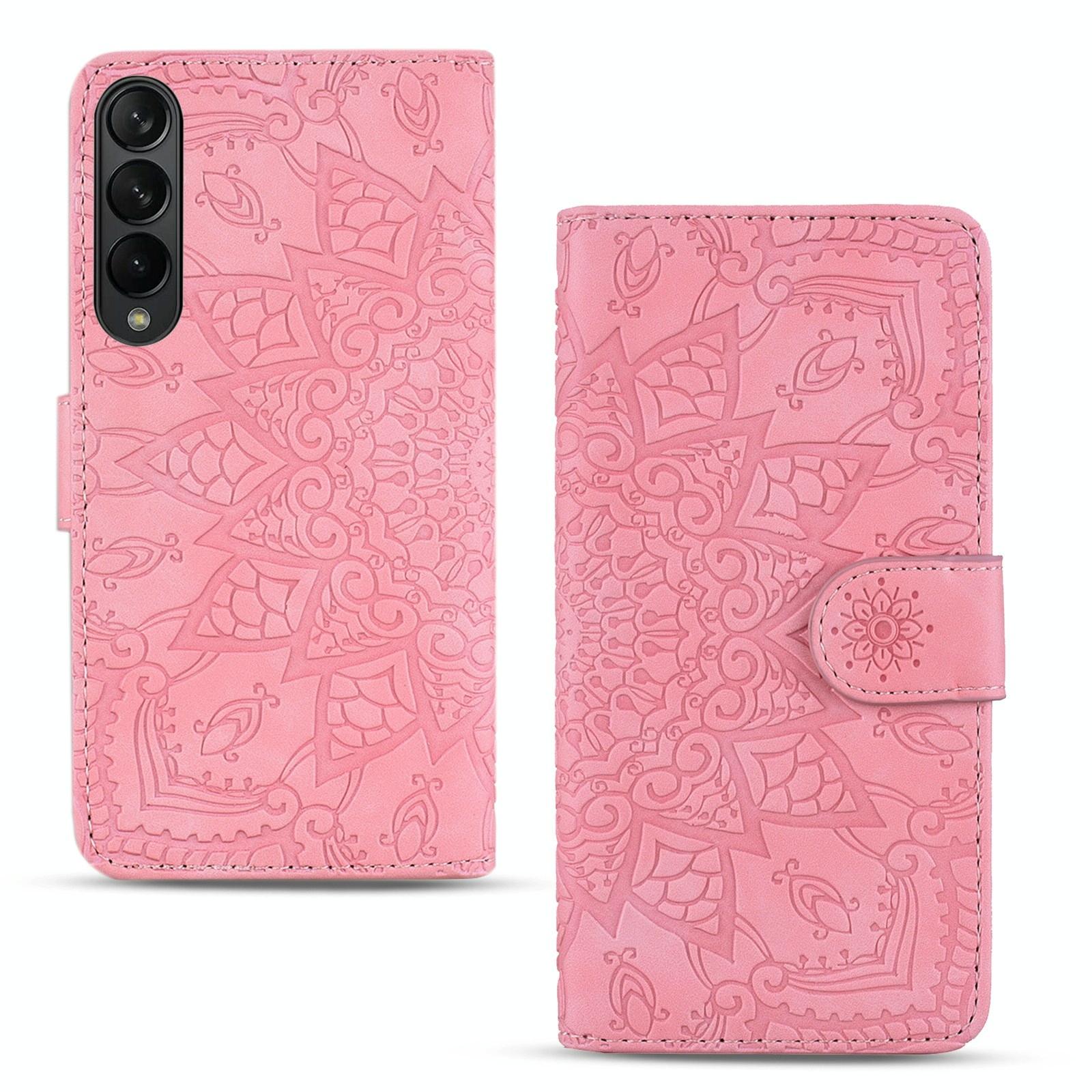 For Samsung Galaxy Z Fold4 5G Dual Fold Mandala Leather Case - Embossed Design - Red 15