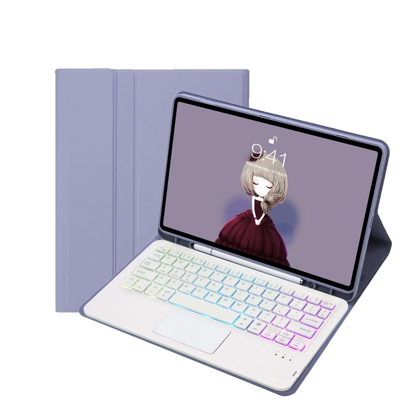Bluetooth Keyboard Leather Tablet Case For Ipad 10.2 / 10.5 / Air 2019 With Touch Pad & Backlight - Purple 7