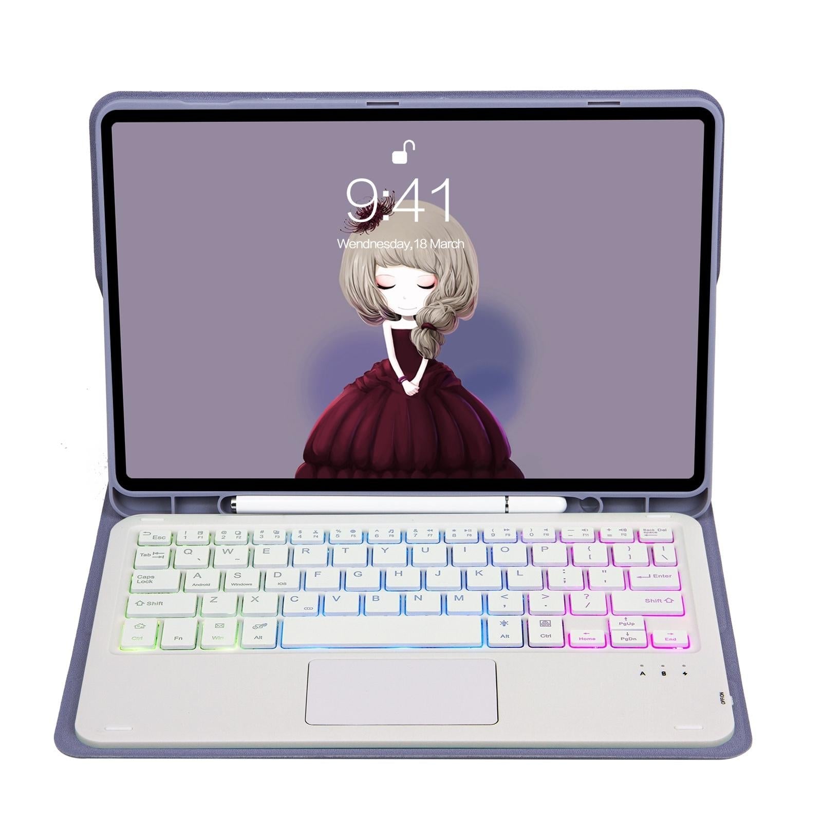 Bluetooth Keyboard Leather Tablet Case For Ipad 10.2 / 10.5 / Air 2019 With Touch Pad & Backlight - Purple 9