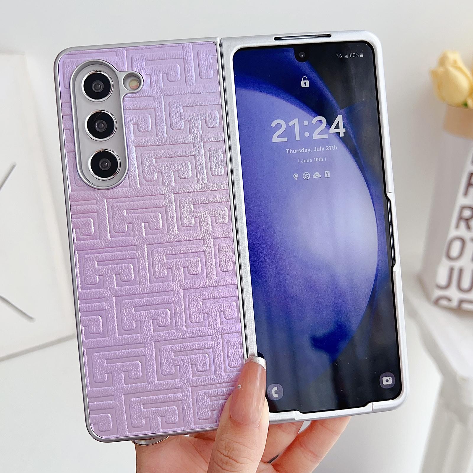For Samsung Galaxy Z Fold4 5G Geometric Gradient Leather Phone Case - Pearlescent Finish - Green 8