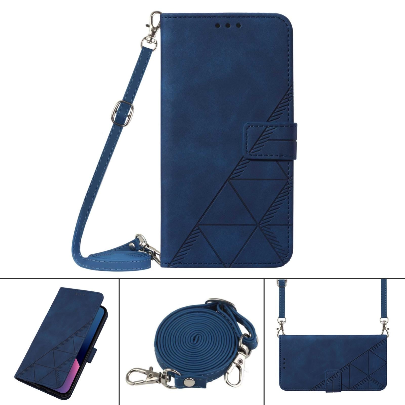 For Samsung Galaxy z Fold4 5G Embossed Leather Flip Crossbody Phone Case - 3d Design - Blue 9
