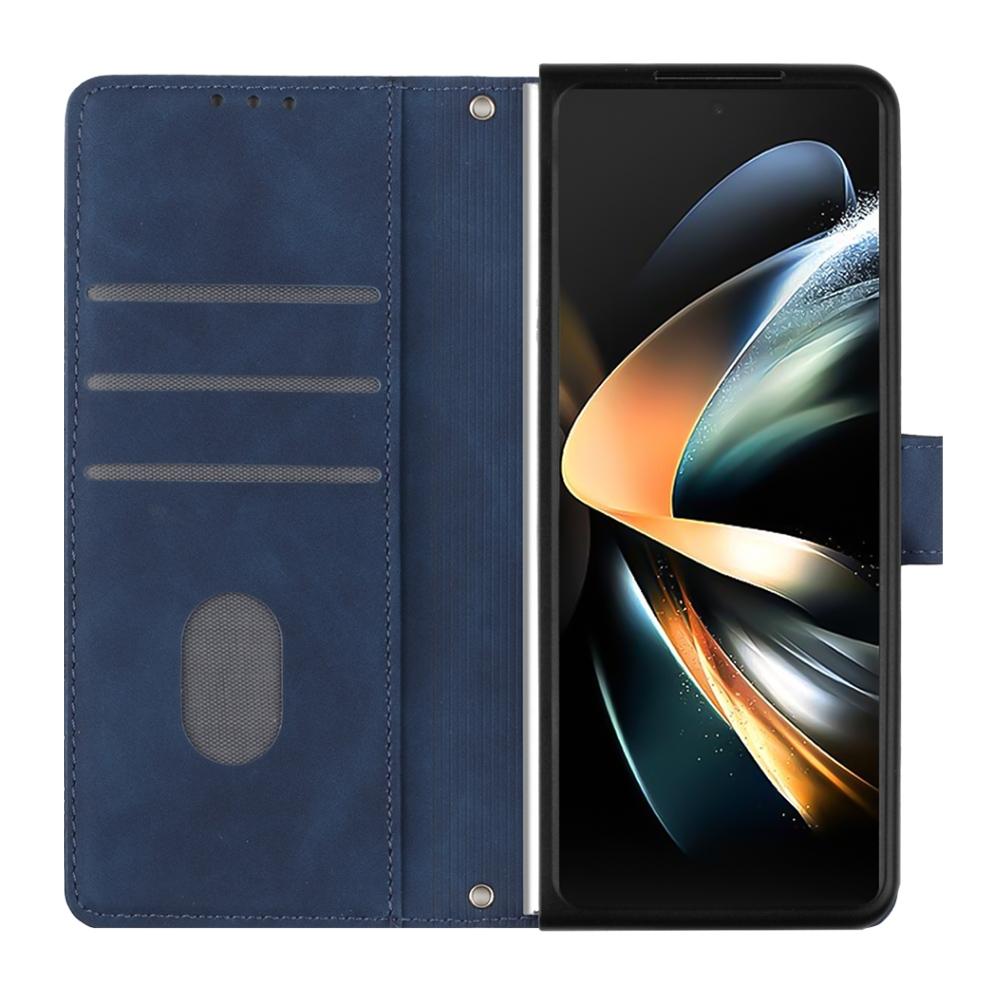 For Samsung Galaxy z Fold4 5G Embossed Leather Flip Crossbody Phone Case - 3d Design - Blue 11