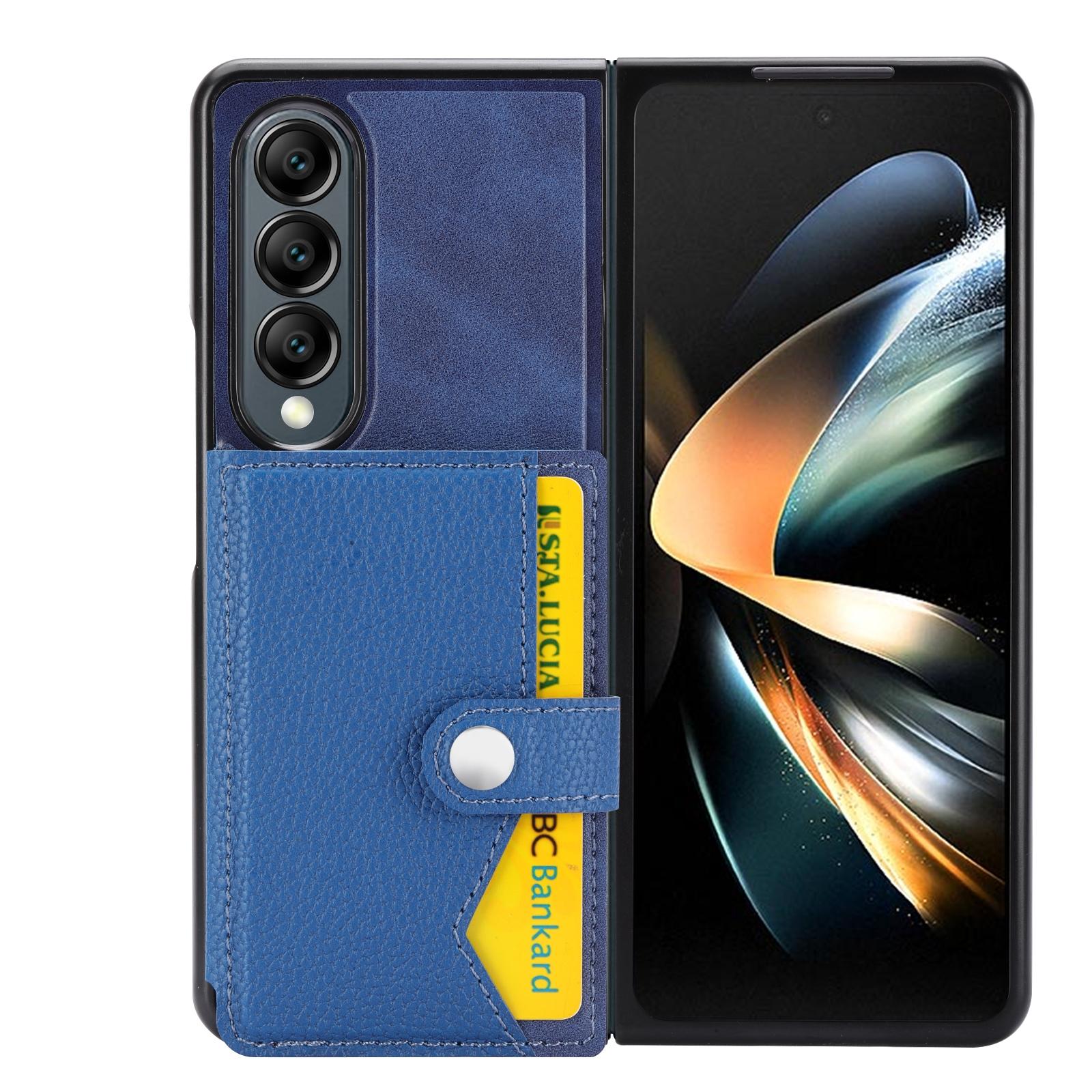 For Samsung Galaxy Z Fold4 5G Samsung Galaxy Z Fold4 Litchi Pattern Single Button Card Holder Phone Case - Black 5