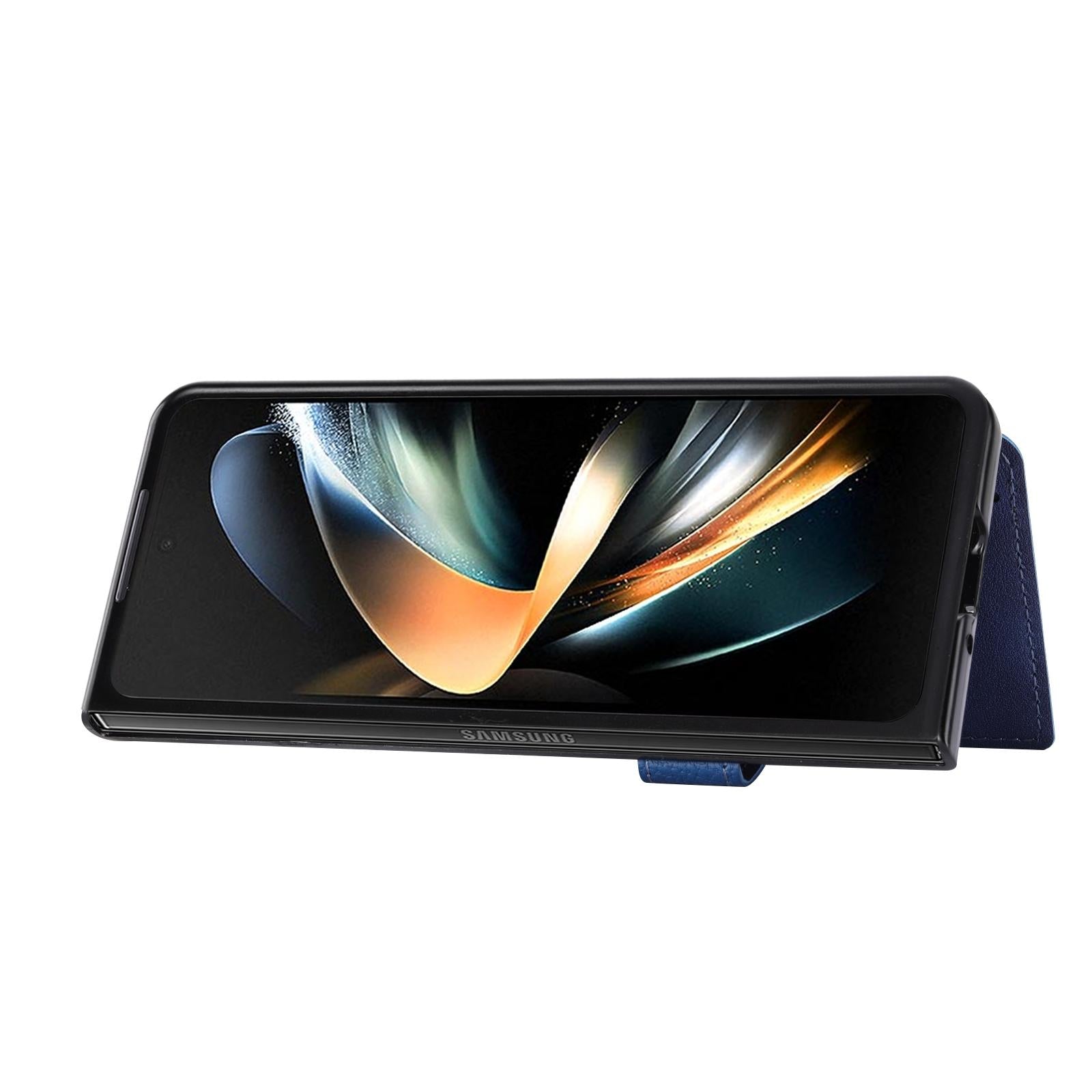 For Samsung Galaxy Z Fold4 5G Samsung Galaxy Z Fold4 Litchi Pattern Single Button Card Holder Phone Case - Black 6