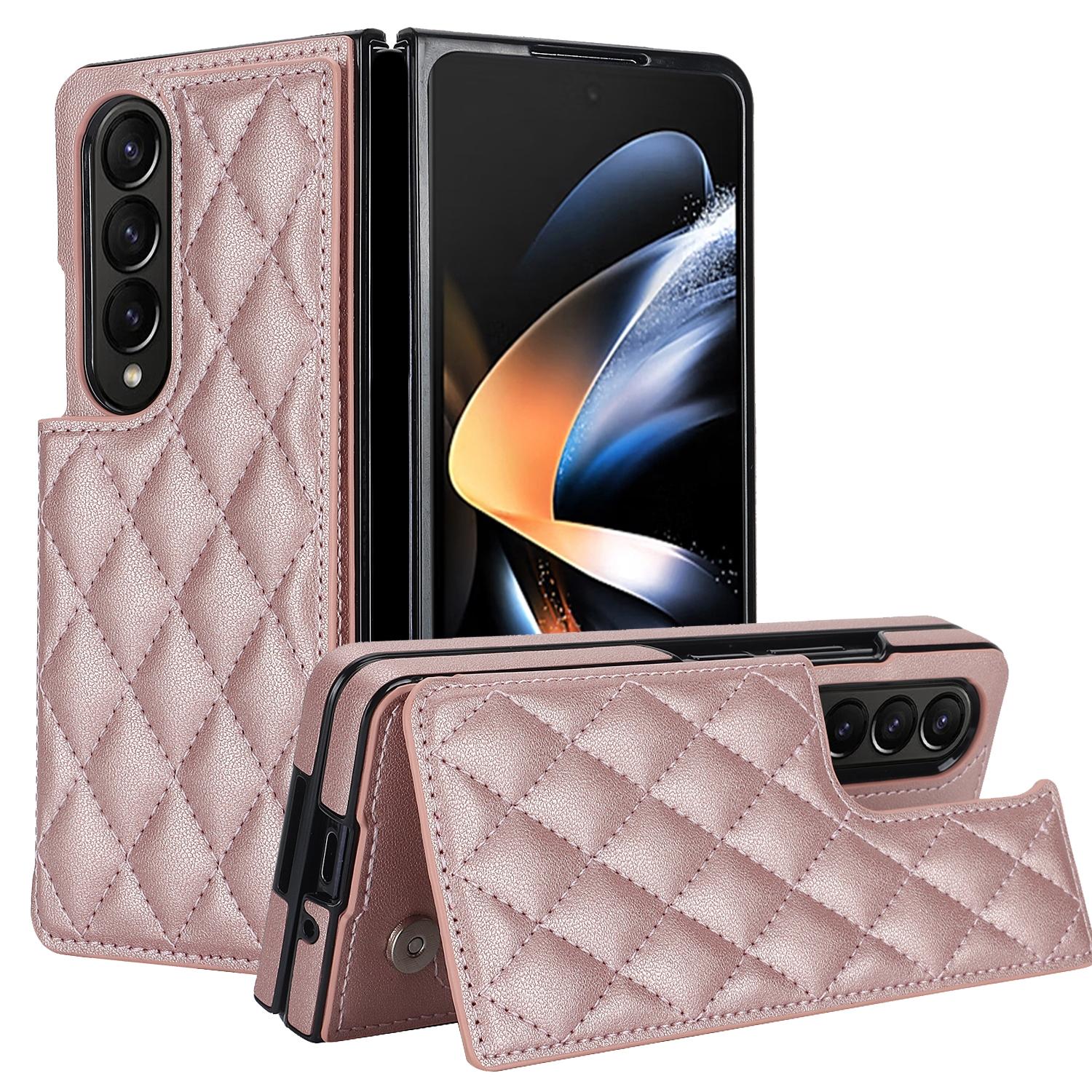For Samsung Galaxy Z Fold4 5G Foldable Full Coverage Double Buckle Pu Phone Case - Purple 5