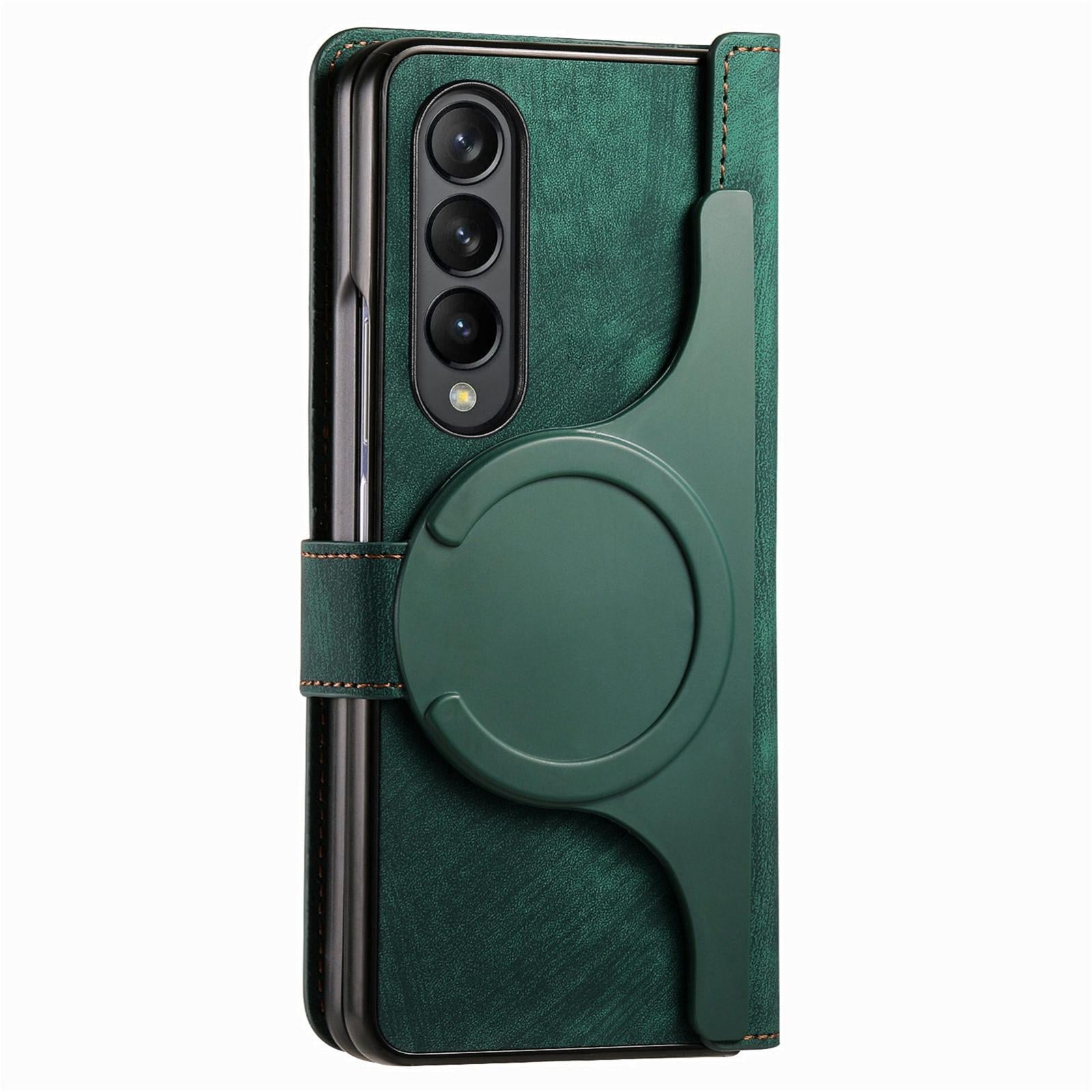 For Samsung Galaxy Z Fold4 5G Vintage Magnetic Wallet Case - Zipper Closure - Purple 3