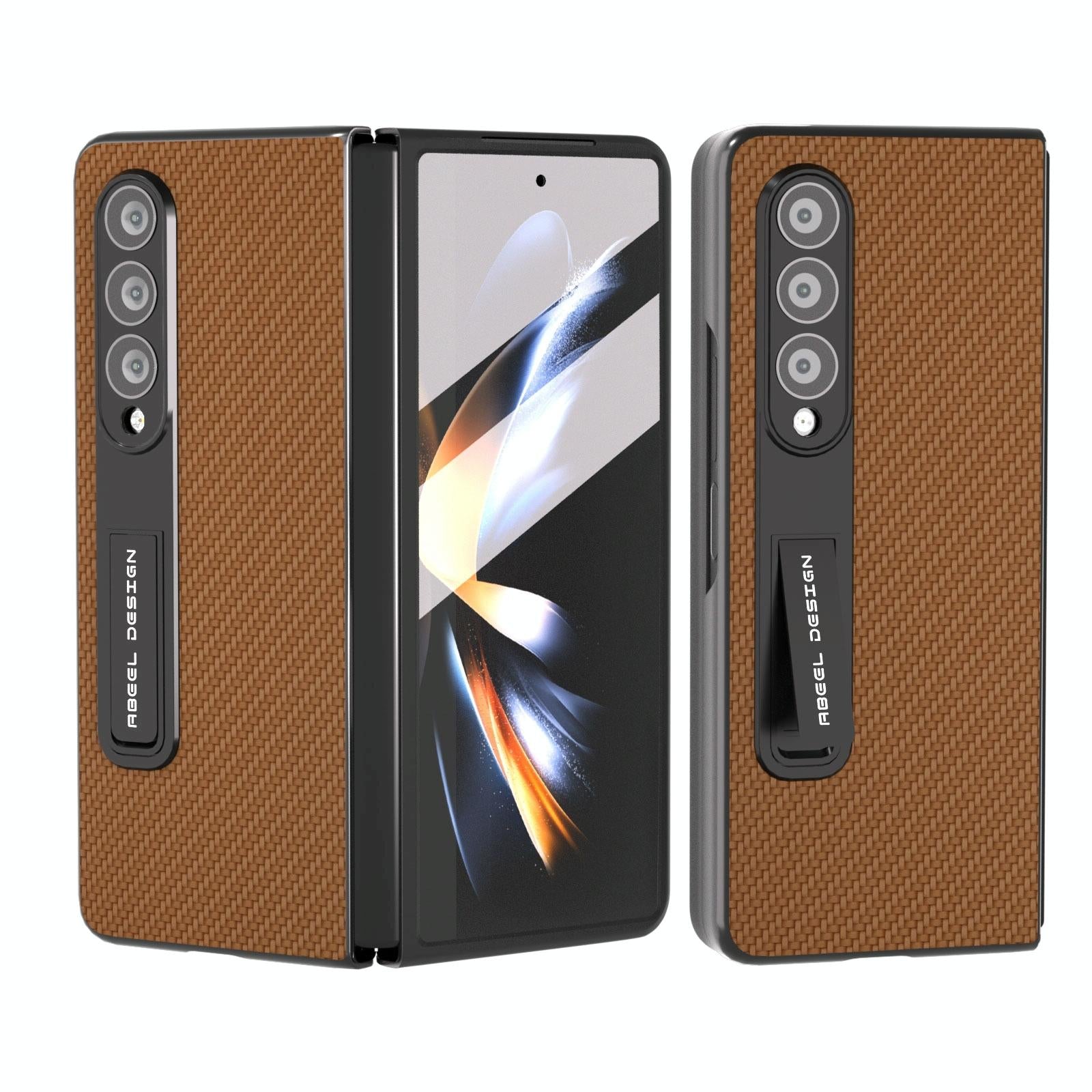 For Samsung Galaxy Z Fold4 5G Carbon Fiber Phone Case With Holder - Gold 6