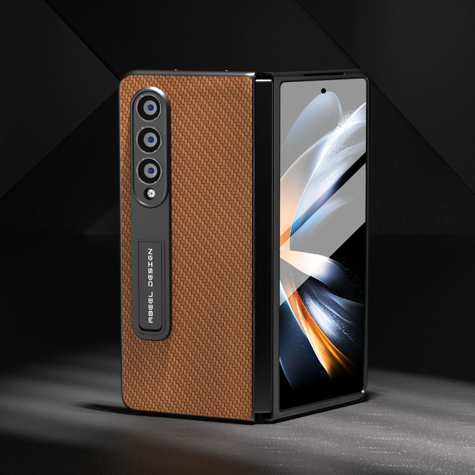 For Samsung Galaxy Z Fold4 5G Carbon Fiber Phone Case With Holder - Gold 7
