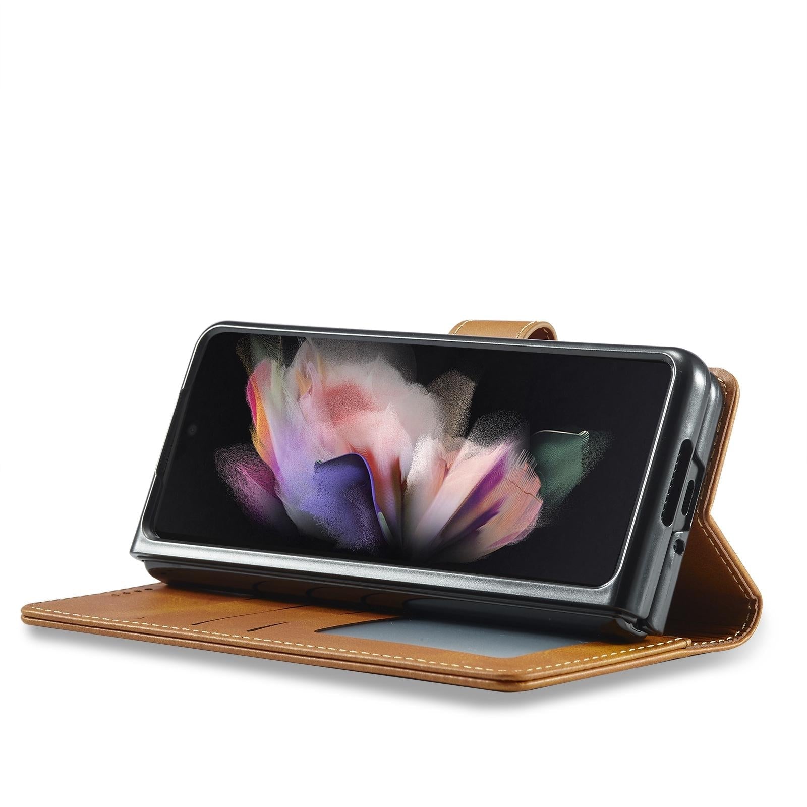 For Samsung Galaxy Z Fold4 5G Calf Leather Phone Case - Yellow 13