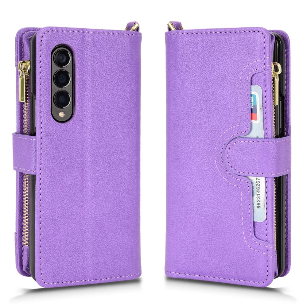 For Samsung Galaxy z Fold4 5G Zipper Leather Phone Case with Litchi Texture - Pink 10
