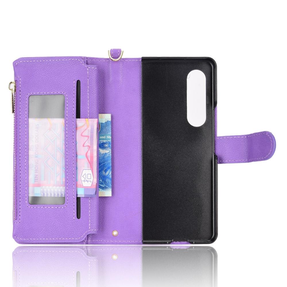 For Samsung Galaxy z Fold4 5G Zipper Leather Phone Case with Litchi Texture - Pink 11