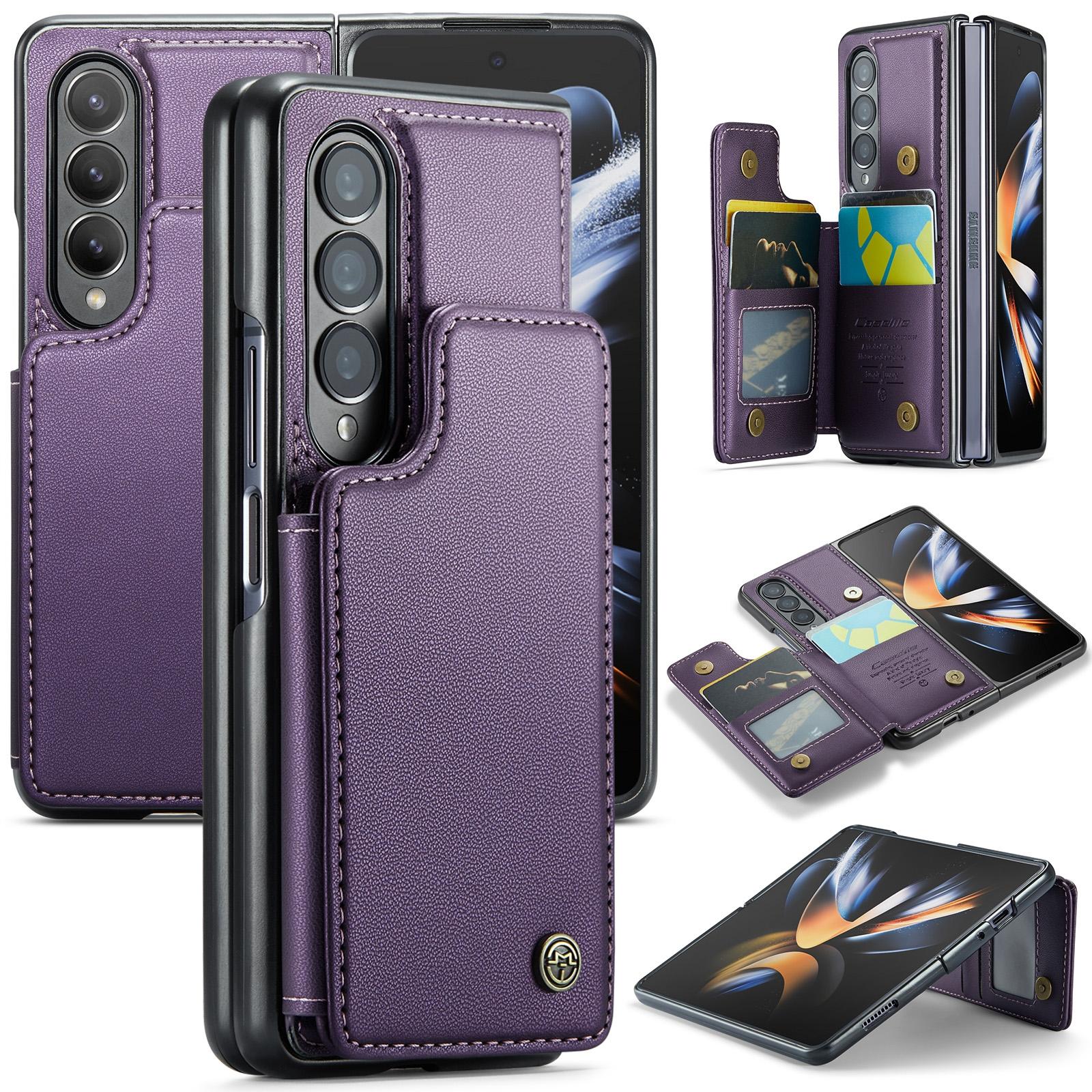 For Samsung Galaxy Z Fold4 5G Leather Rfid Phone Case - Purple