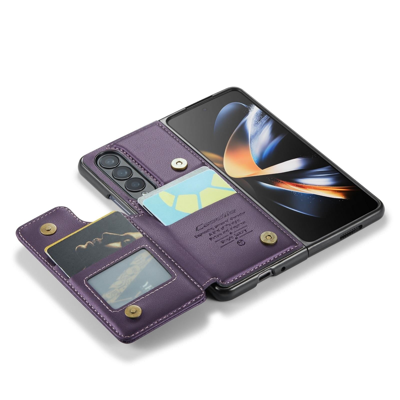 For Samsung Galaxy Z Fold4 5G Leather Rfid Phone Case - Purple 14