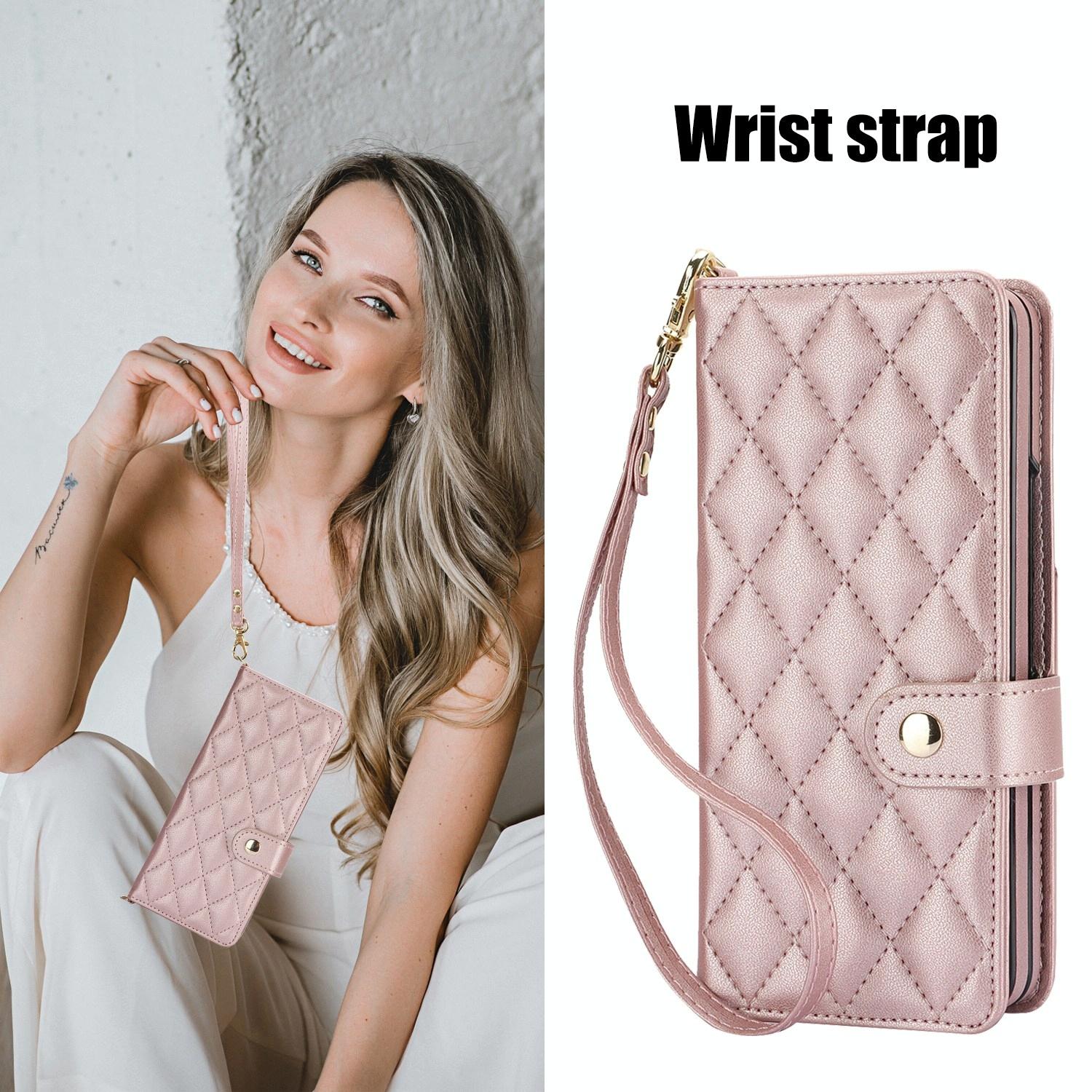 For Samsung Galaxy z Fold4 5G Multifunctional Rhombic Leather Crossbody Phone Case - Purple 3