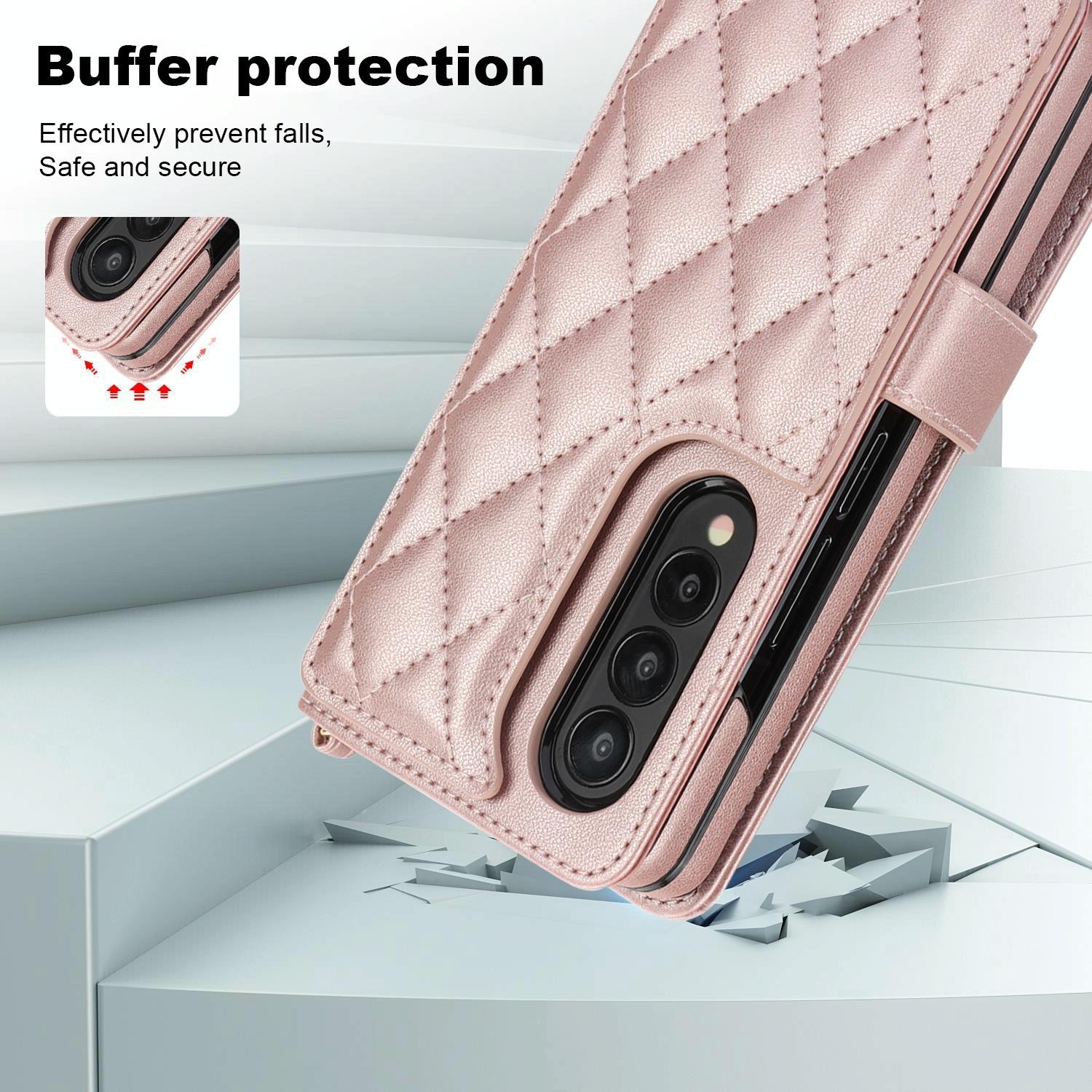 For Samsung Galaxy z Fold4 5G Multifunctional Rhombic Leather Crossbody Phone Case - Purple 6