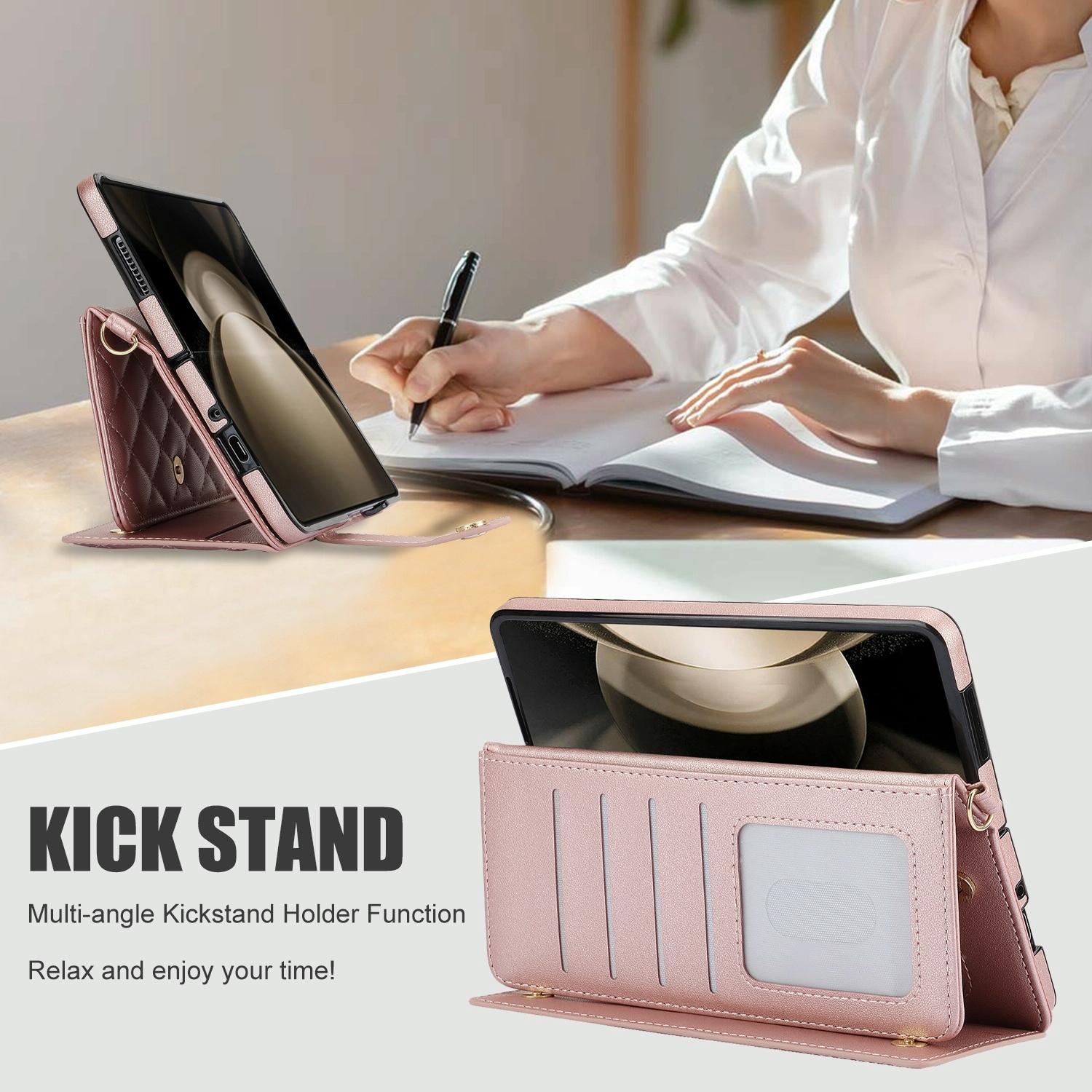 For Samsung Galaxy z Fold4 5G Multifunctional Rhombic Leather Crossbody Phone Case - Purple 8