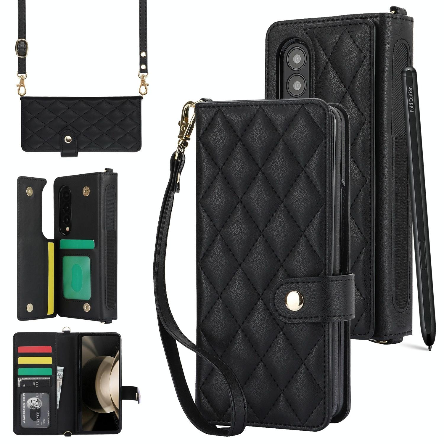 For Samsung Galaxy z Fold4 5G Multifunctional Rhombic Leather Crossbody Phone Case - Purple 10