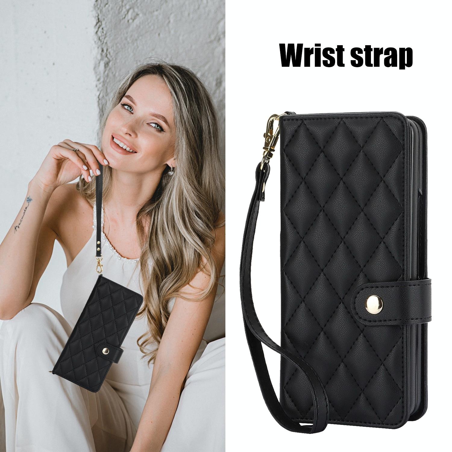 For Samsung Galaxy z Fold4 5G Multifunctional Rhombic Leather Crossbody Phone Case - Purple 11