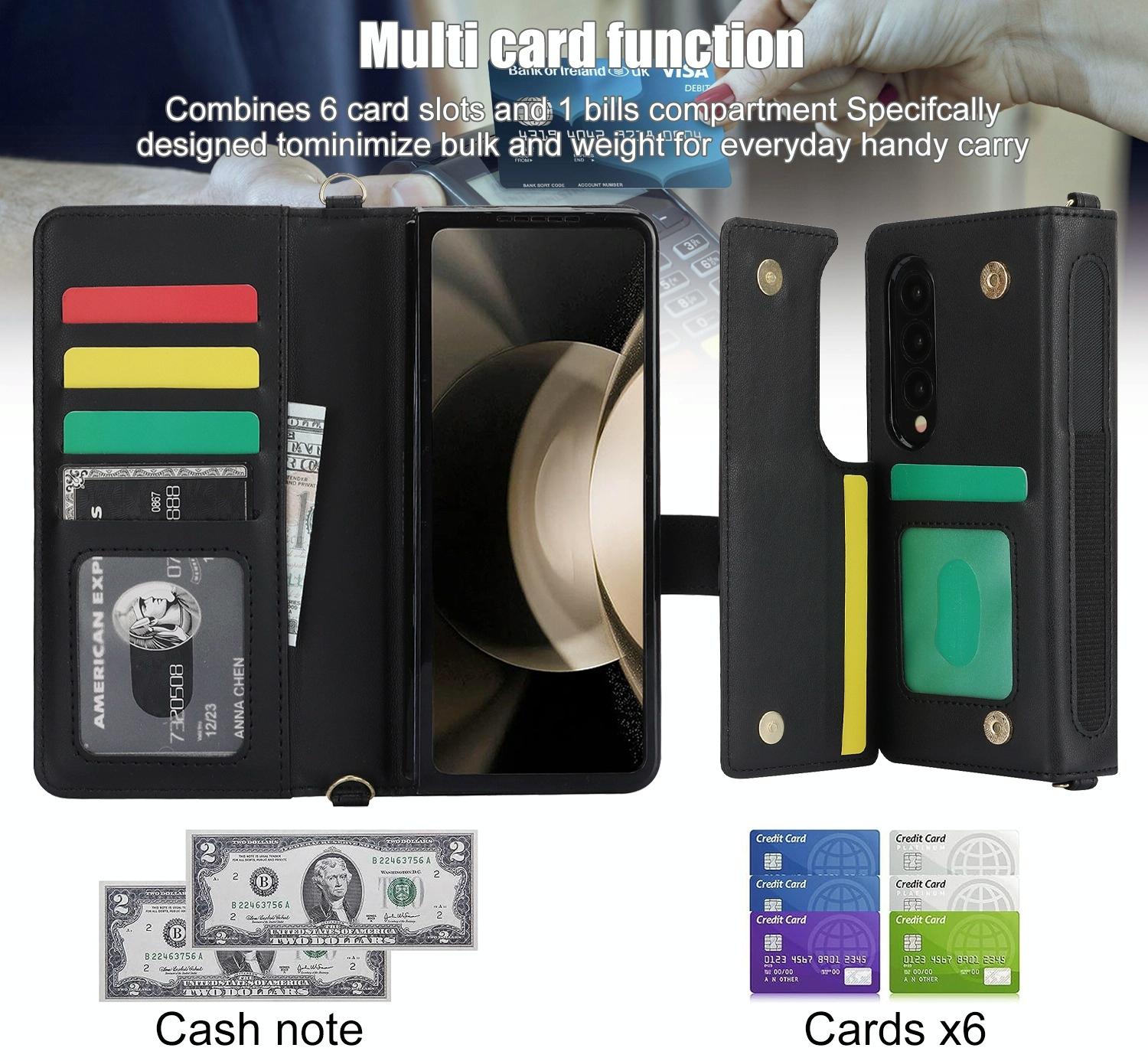For Samsung Galaxy z Fold4 5G Multifunctional Rhombic Leather Crossbody Phone Case - Purple 13