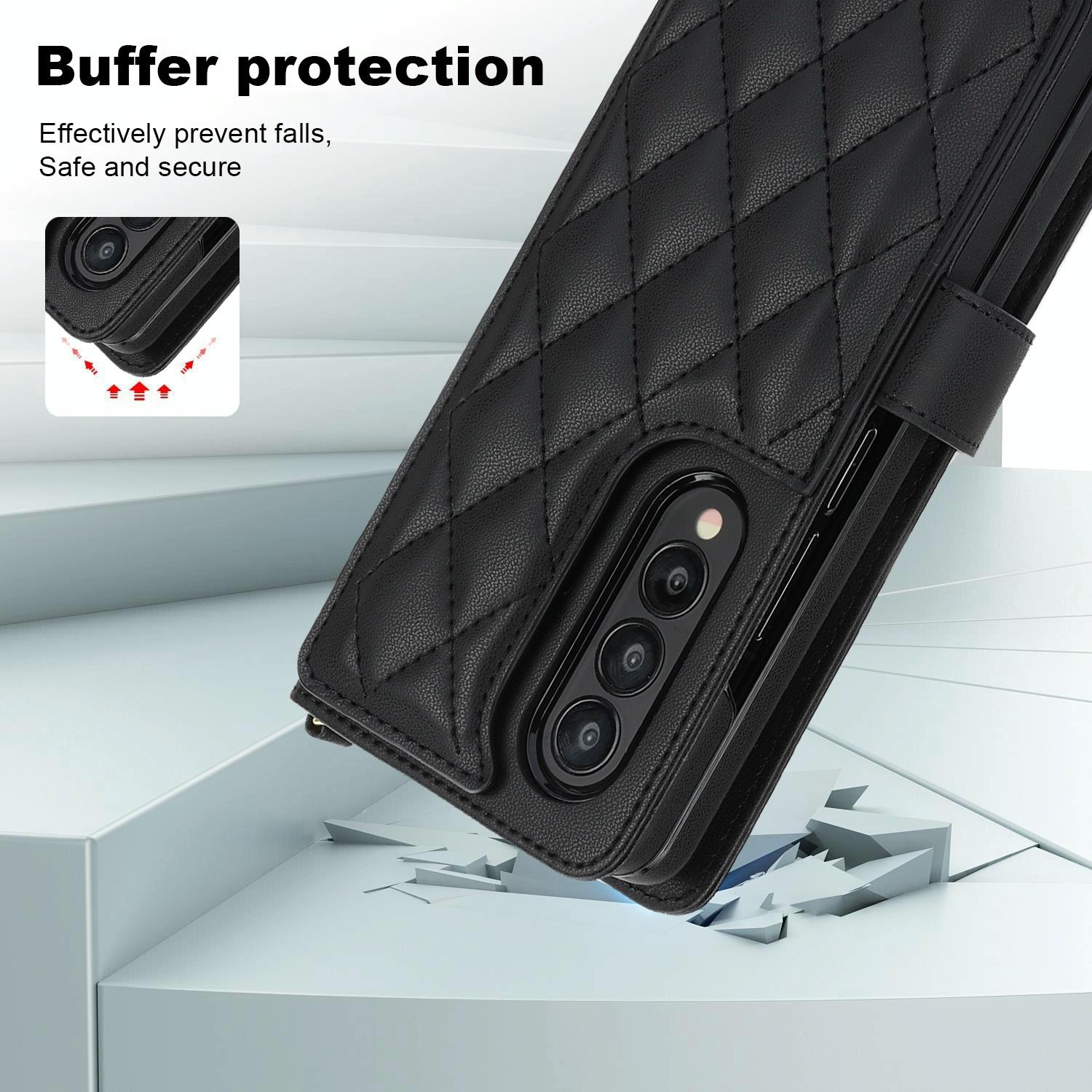 For Samsung Galaxy z Fold4 5G Multifunctional Rhombic Leather Crossbody Phone Case - Purple 14