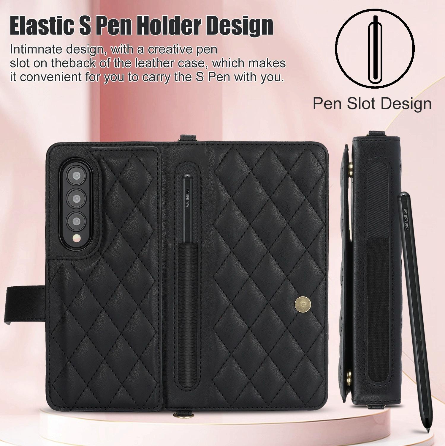 For Samsung Galaxy z Fold4 5G Multifunctional Rhombic Leather Crossbody Phone Case - Purple 15