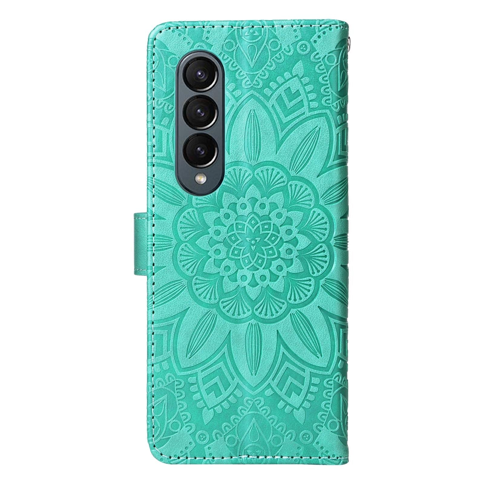 For Samsung Galaxy Z Fold4 5G Sunflower Embossed Leather Phone Case - Rose Gold 4