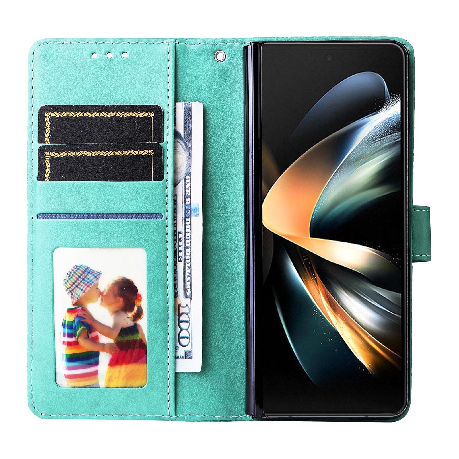 For Samsung Galaxy Z Fold4 5G Sunflower Embossed Leather Phone Case - Rose Gold 5