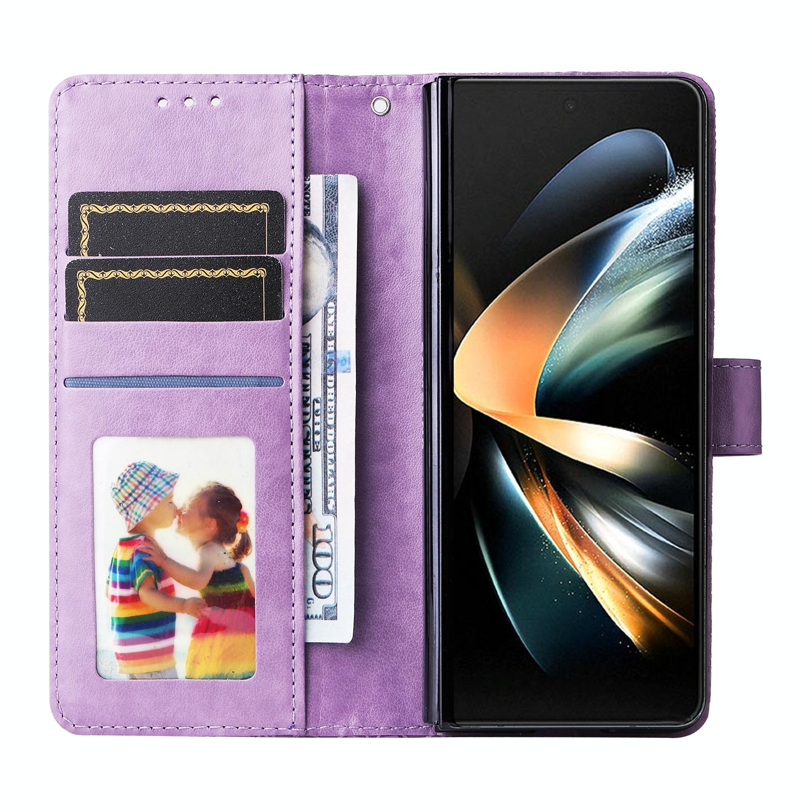 For Samsung Galaxy Z Fold4 5G Sunflower Embossed Leather Phone Case - Rose Gold 11
