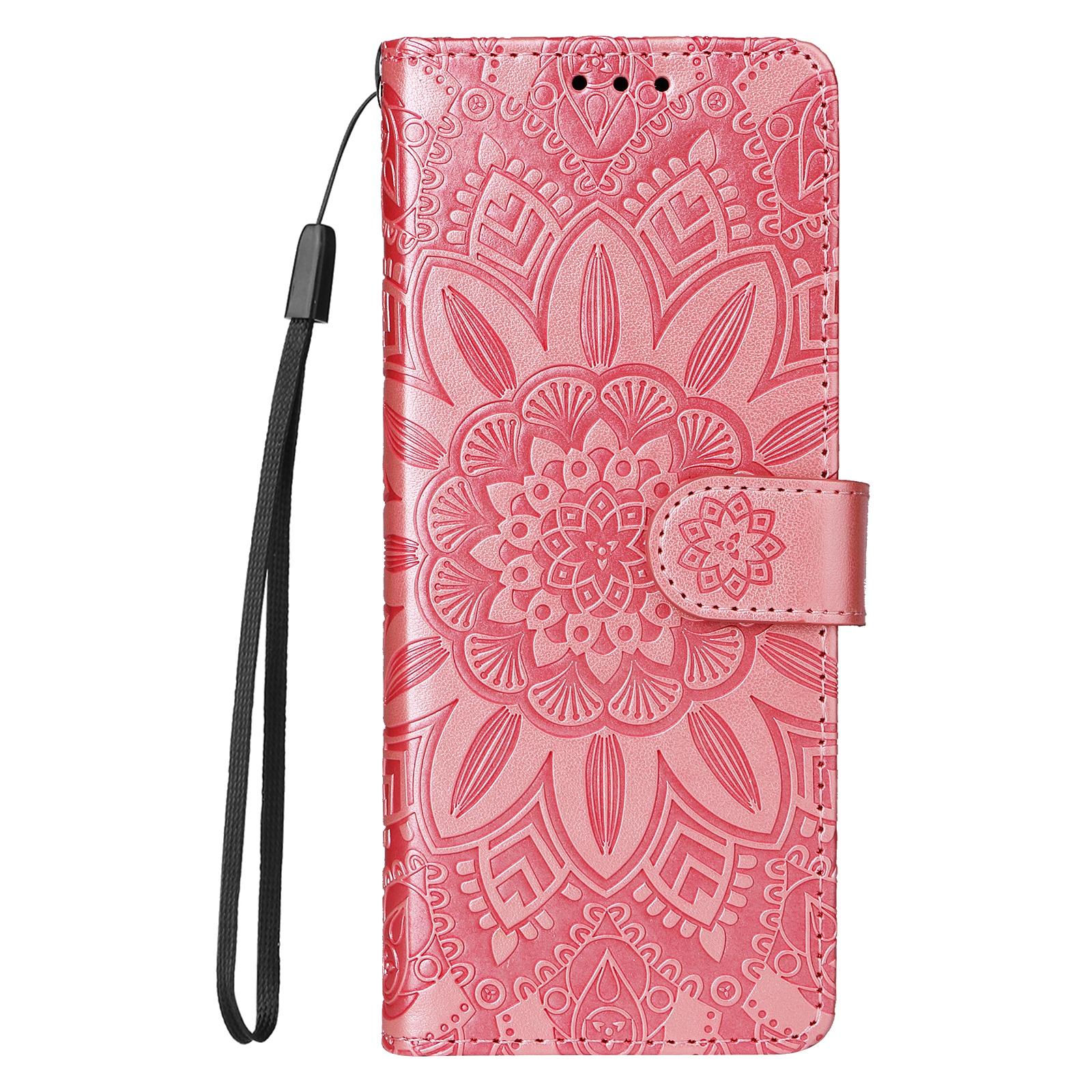 For Samsung Galaxy Z Fold4 5G Sunflower Embossed Leather Phone Case - Rose Gold 15