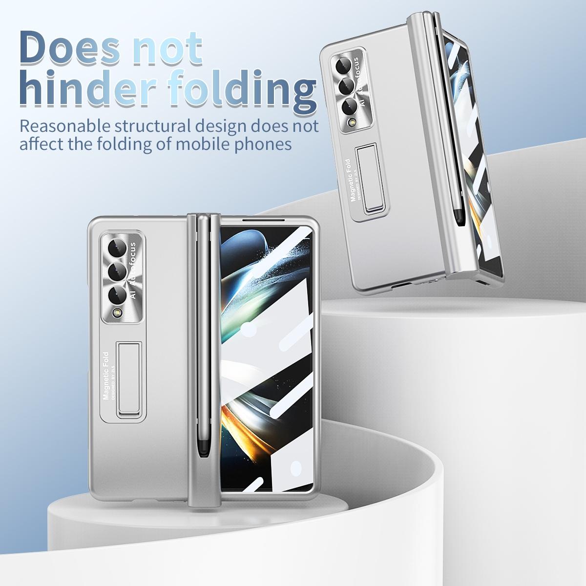For Samsung Galaxy Z Fold4 5G Foldable Phone Case With Pen Slot - Electroplated - Silver 6